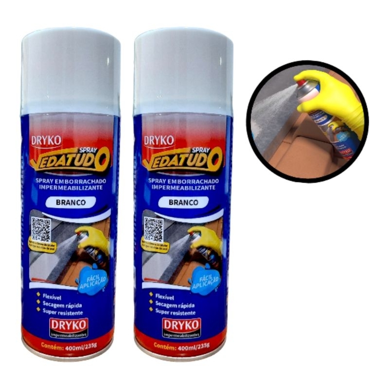 Kit 2 Spray Emborrachado Impermeabilizante Manta Líquida Branco 400ml Laje Trincas Vazamento Fissura