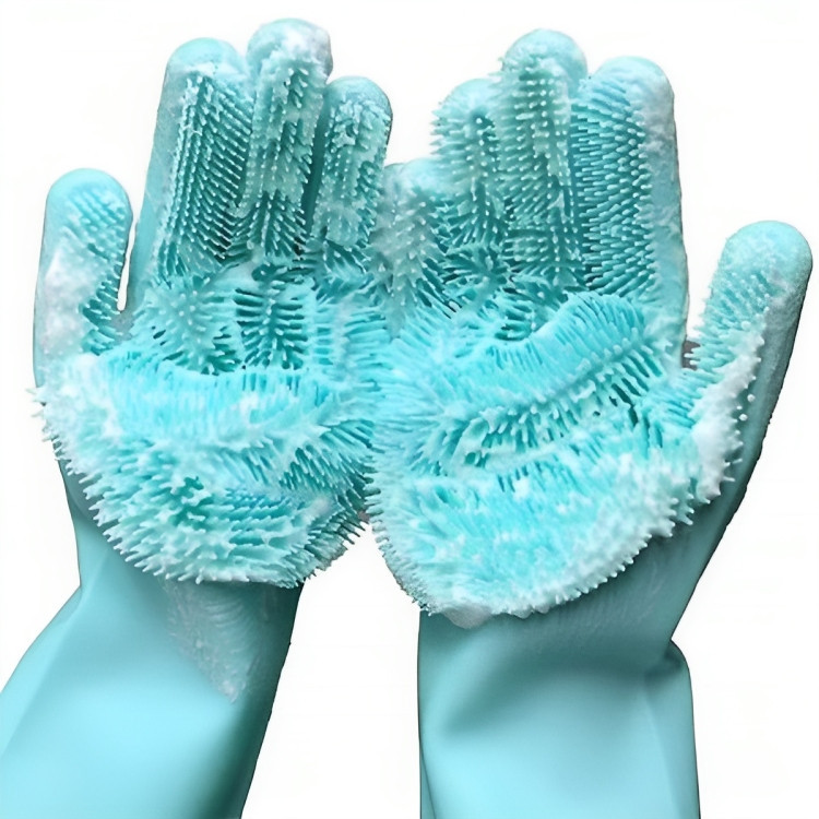 Par De Luvas Magica Escova Limpeza Silicone Lavar 