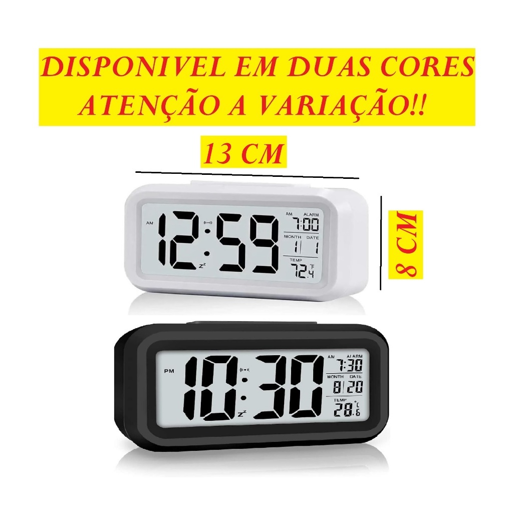 Relógio Digital 13×8 Mesa Despertador Com Led Branco Ou Preto Retrô Portátil Elegante Prático E Útil