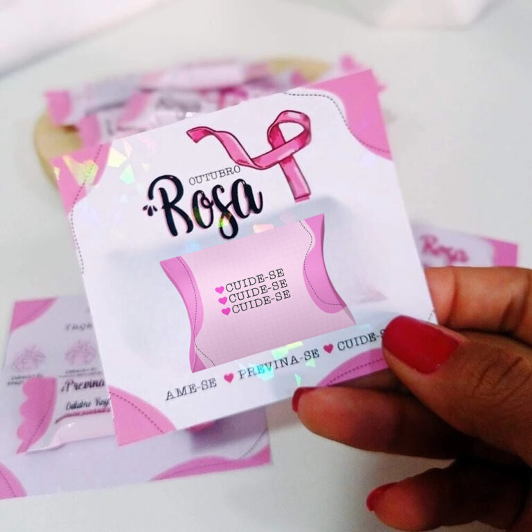 100 Cartão Outubro Rosa Mimo Para Cliente com bal