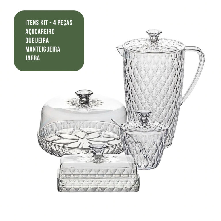 Kit 4 Cozinha Jarra Queijeira Açucareiro Manteigu