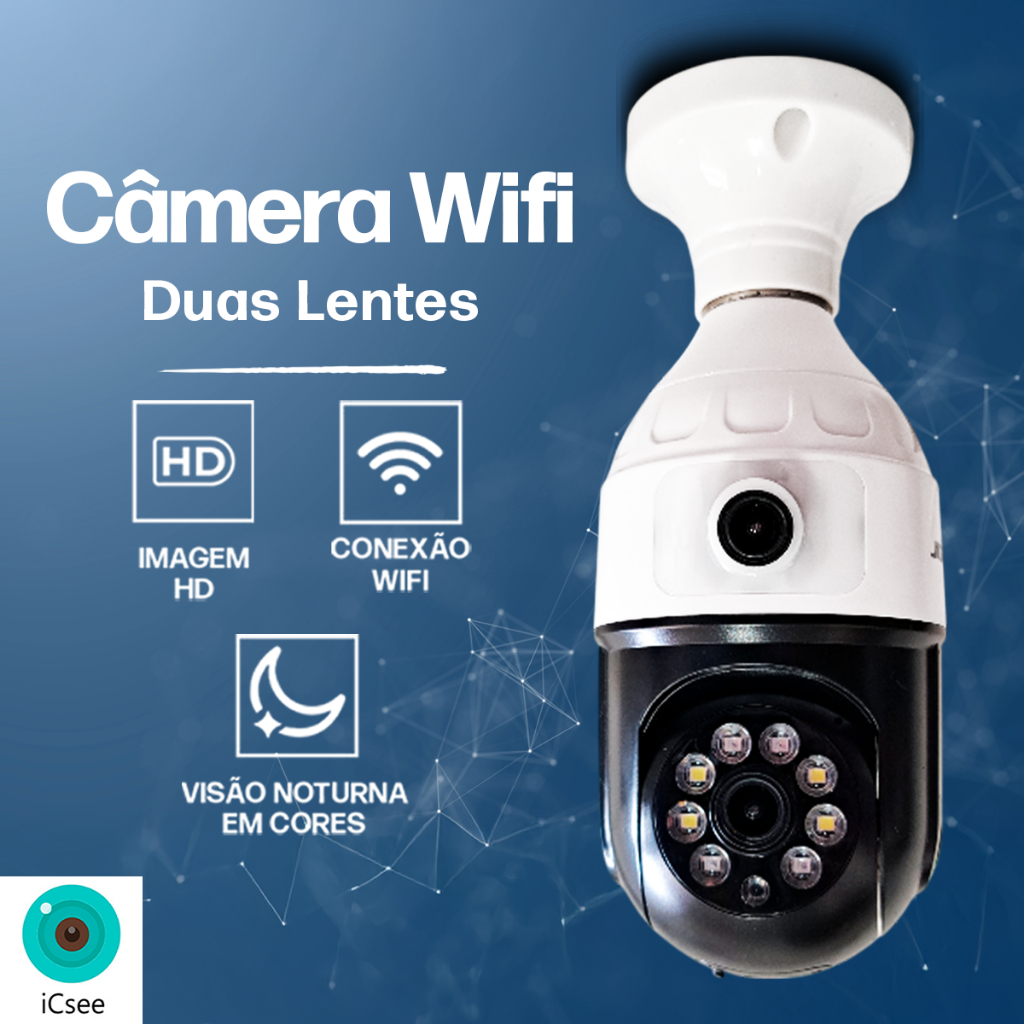 Câmera De Segurança Wifi Com 2 Lentes Dupla Full HD Visão Noturna Microfone Ip App ICSEE Jortan