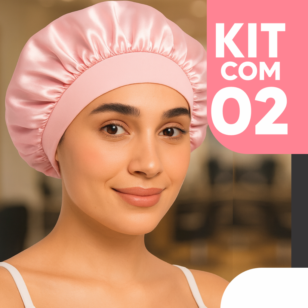 Kit 2 Toucas de Cetim com Faixa Elástica Larga Antifrizz Proteção Capilar