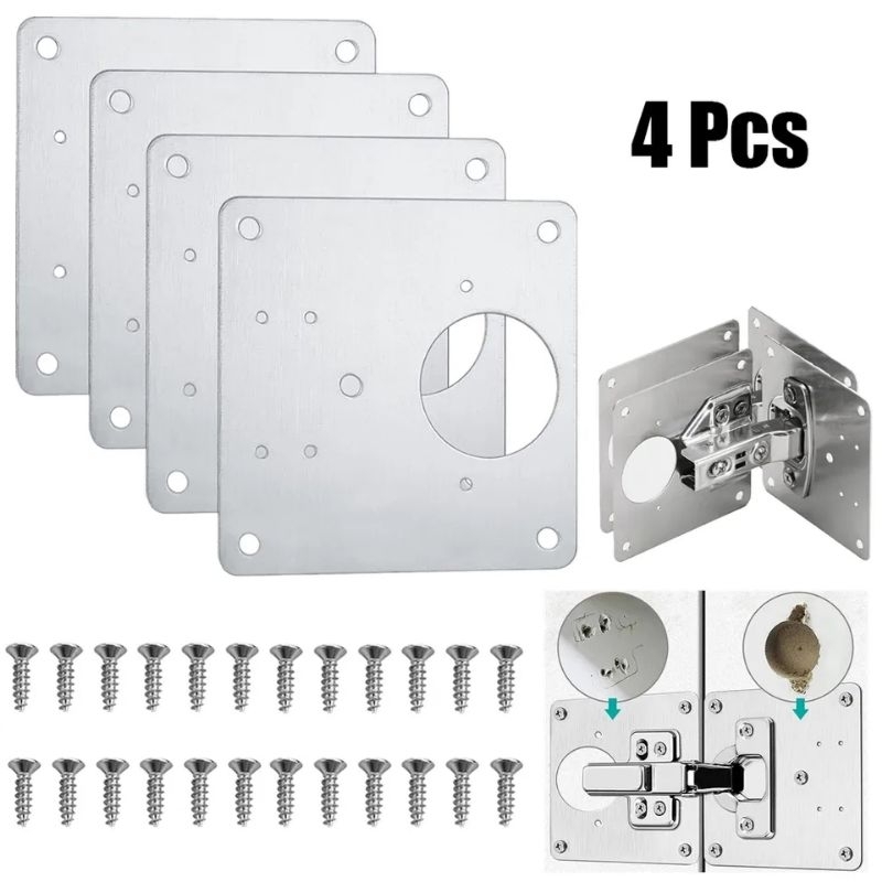 Kit Placas Reparo Dobradiça Porta Armário Móveis Mdf 4 Pçs