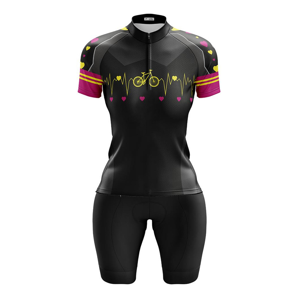 Conjunto Feminino Manga Curta Pro Tour Bike Coração Uv50