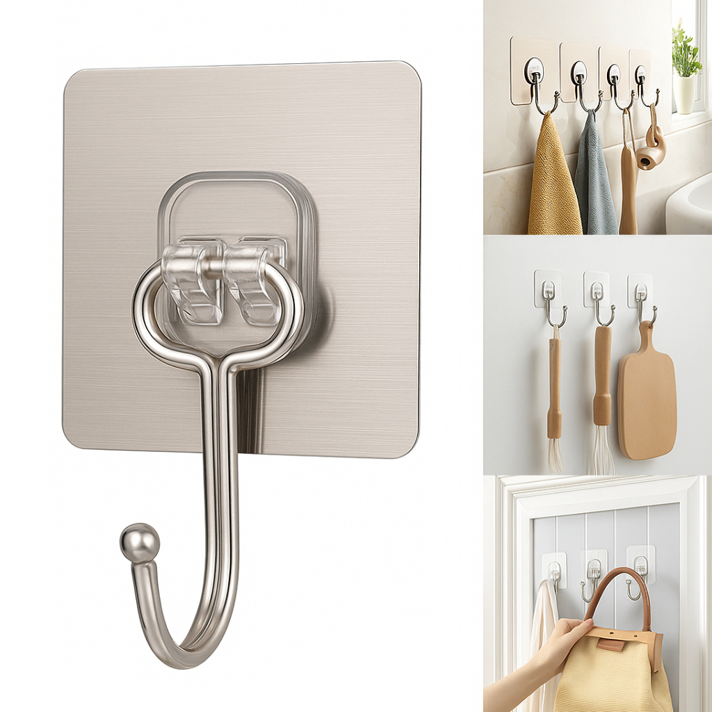 Gancho Adesivo Metálico Autocolante Multifuncional Parede Cozinha Banheiro Casa PREMIUM