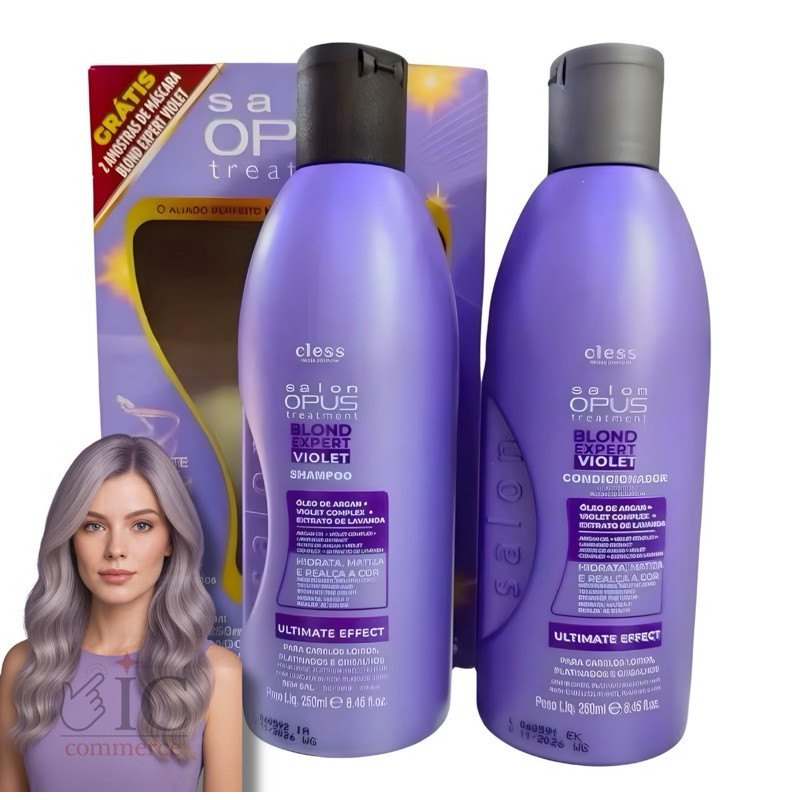 Kit Shampoo + Condicionador Salon Opus Violet Desamarelador 250ml | Cabelos Loiros, Grisalhos e Desc