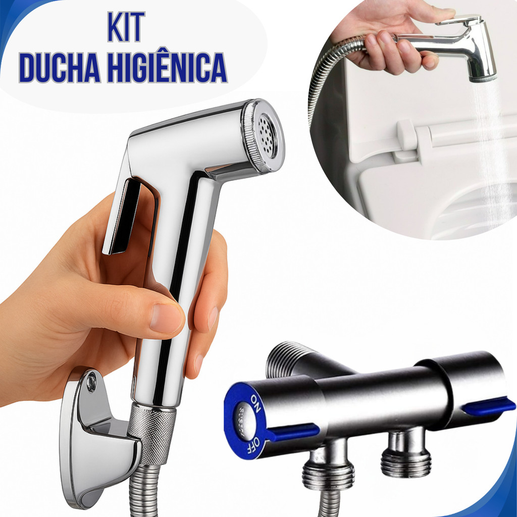 Kit Ducha Higiênica Com Registro Inox Dupla Saída De Água Multifuncional Chuveirinho 1/2