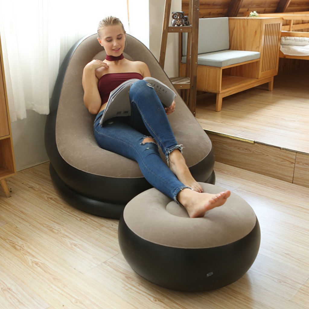 Sofá Inflável Ultra Lounge Conforto Maximo: Poltrona e Puff Portátil para Descanso Preguiçoso em 60