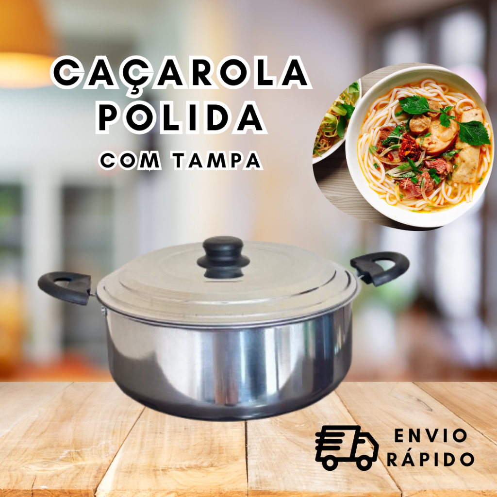 Caçarola de alumínio polida com tampa