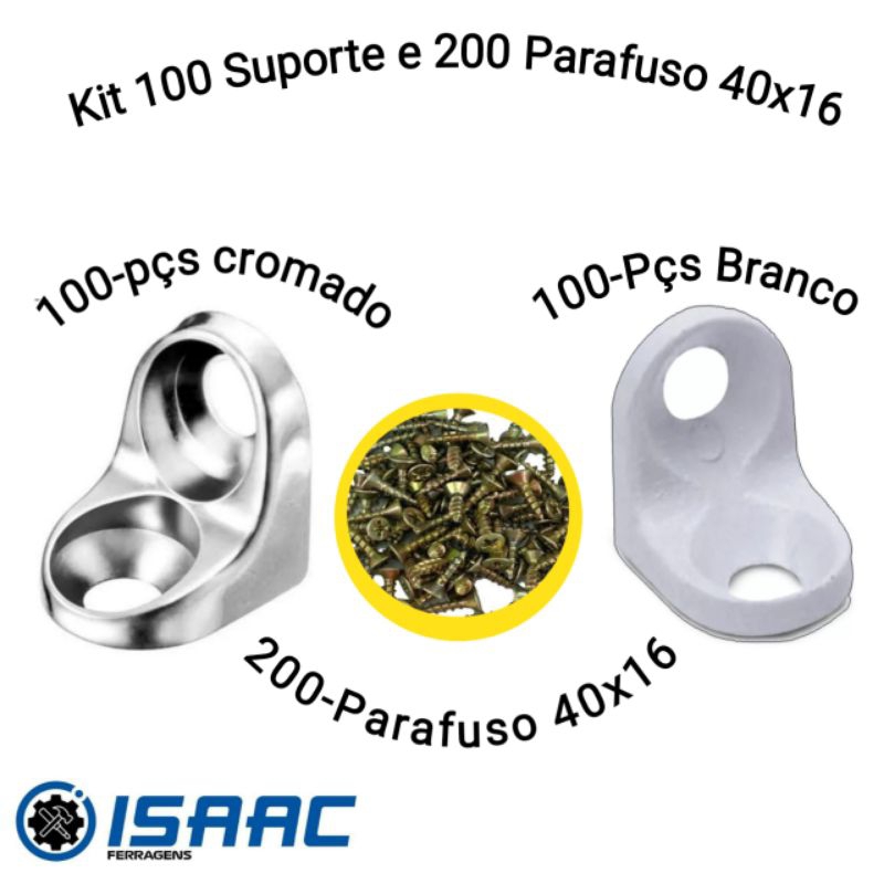 kit 100 Suporte mais 200 Parafuso 40×16 Cadeirinha Cantineira Branco ou Cromado