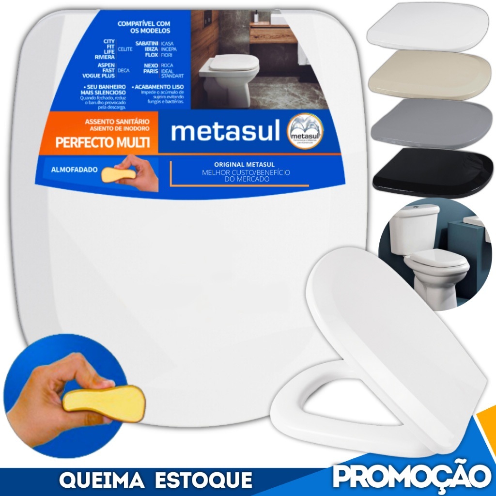 Assento Sanitário Almofadado Multi Tampa Vaso Retangular Icasa Sabatini 6LPF Ibiza Riviera Fit Roca