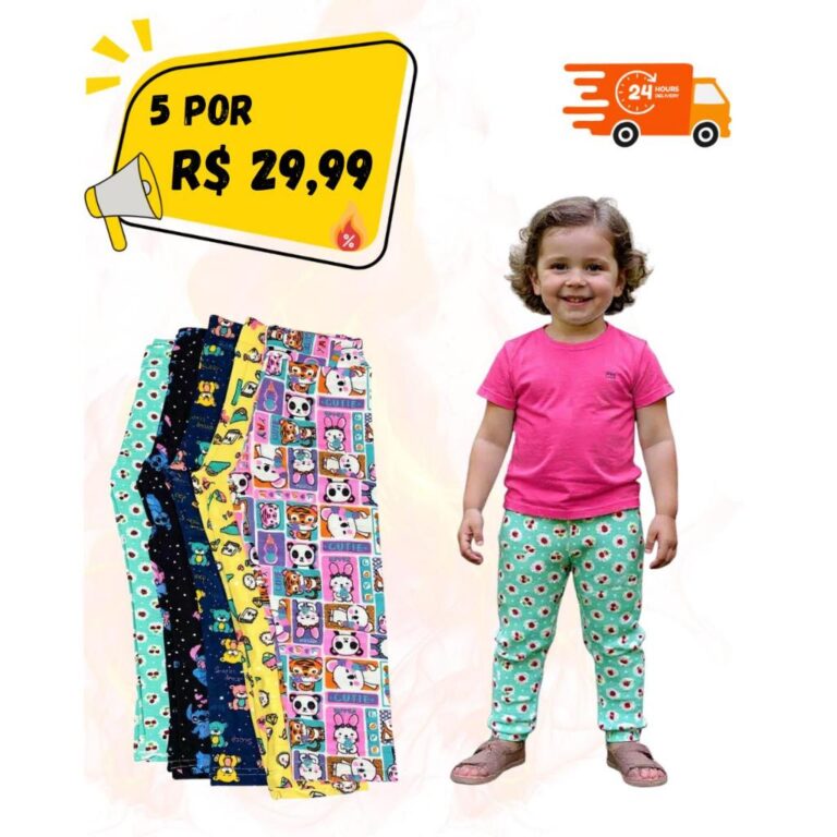 Kit com 5 Calças Legging Infantil e Juvenil Sorti