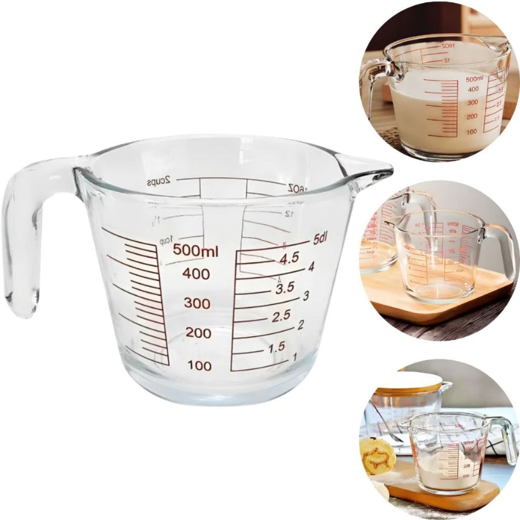 Jarra Medidora Copo De Vidro Temperado 500ml Alça Receitas Cozinha Resistente Graduada ML OZ