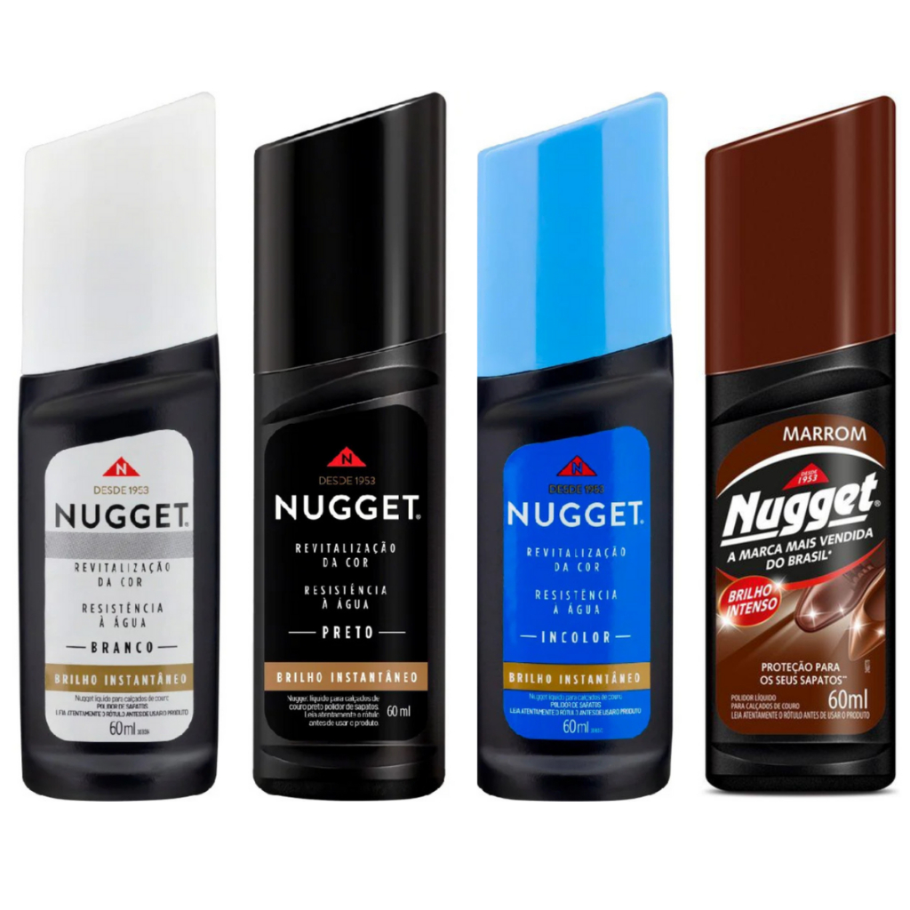 Nugget Polidor De Sapato e Tênis – 60ml – Graxa Líquida Escolha sua Cor Branca Preta Incolor Marrom