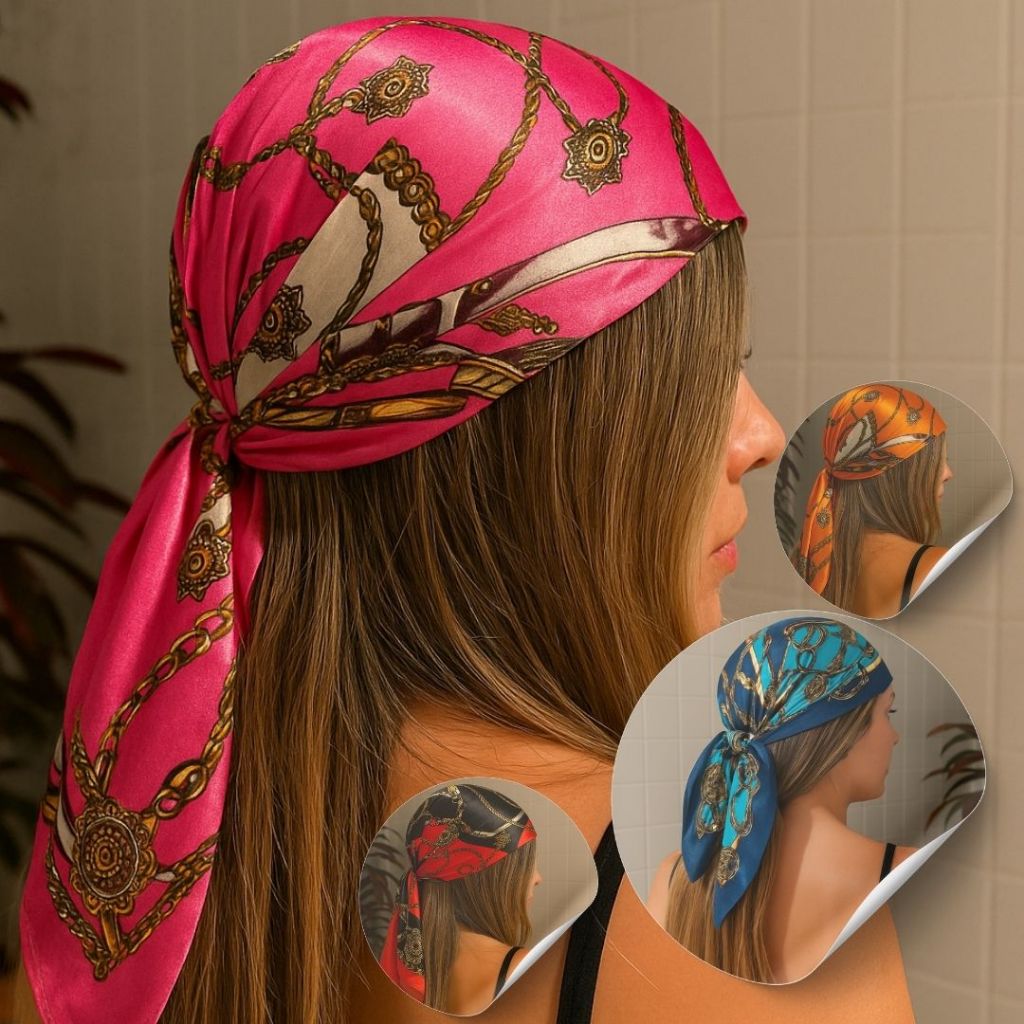 Kit 4 Lenços Bandana Faixa Pescoço Cabeça Cabelo Amarrar Acessório 50x50cm