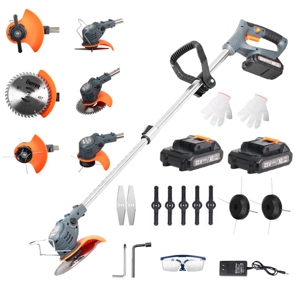 Roçadeira Aparador Cortador de Grama Profissional Sem Fio C/ 2 Baterias 21v e Acessórios – DEFFER