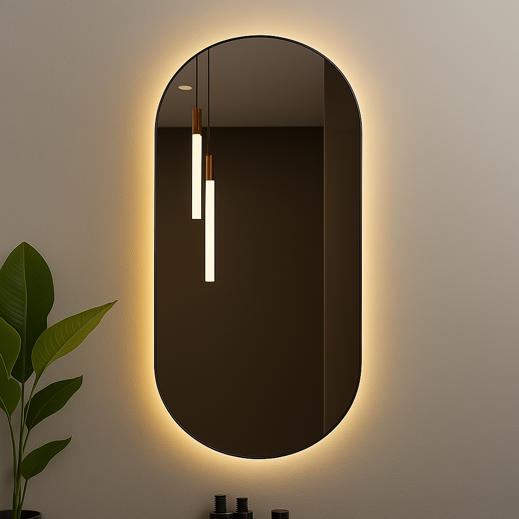 Espelho Oval Luz Led Com Fonte 110/220V Espelho Moderno Decoração Hall Salao Envio Full