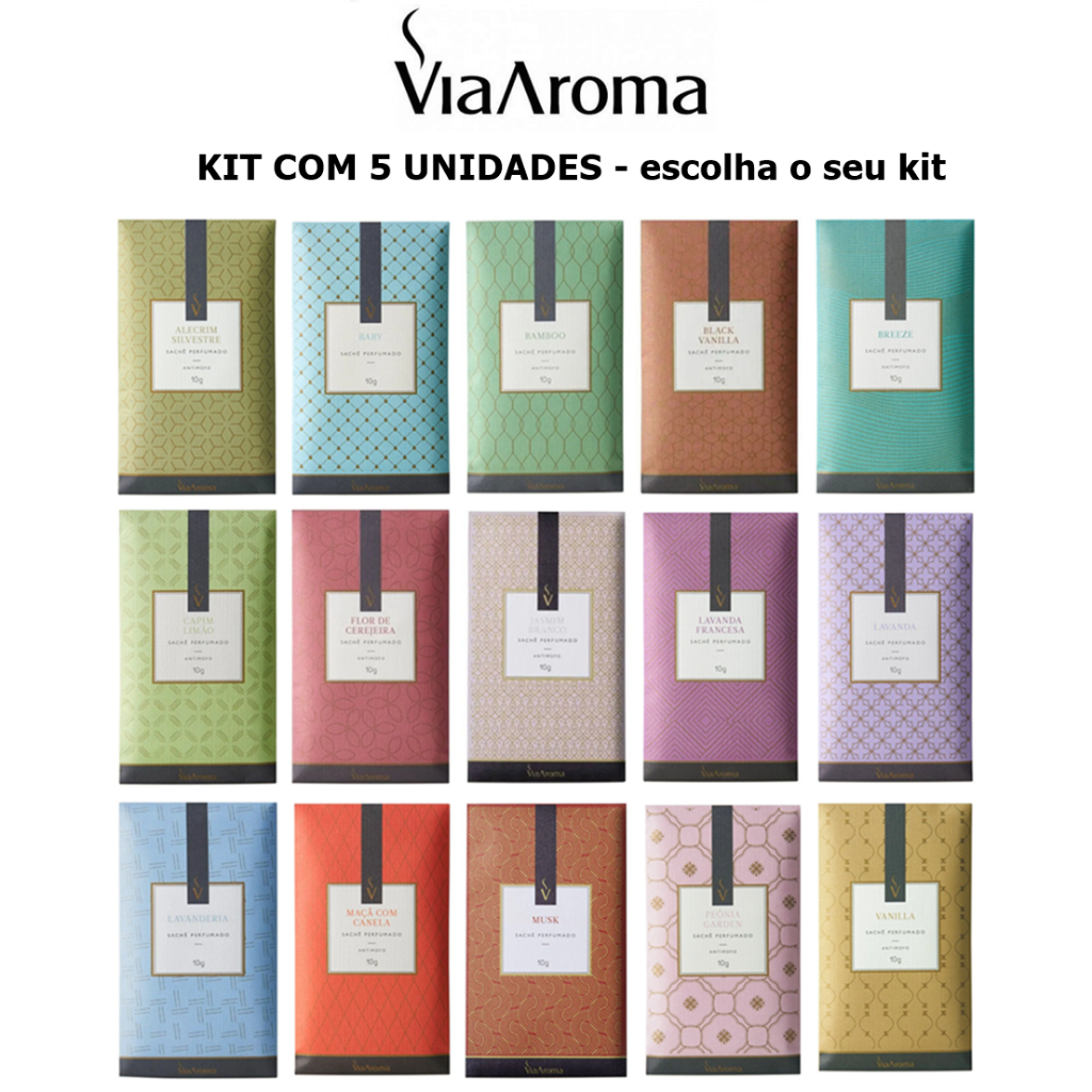 kit 5 Sachê perfumado Aromatizador – Escolha seu Kit – 10gr Gaveta Closet Carro Via Aroma