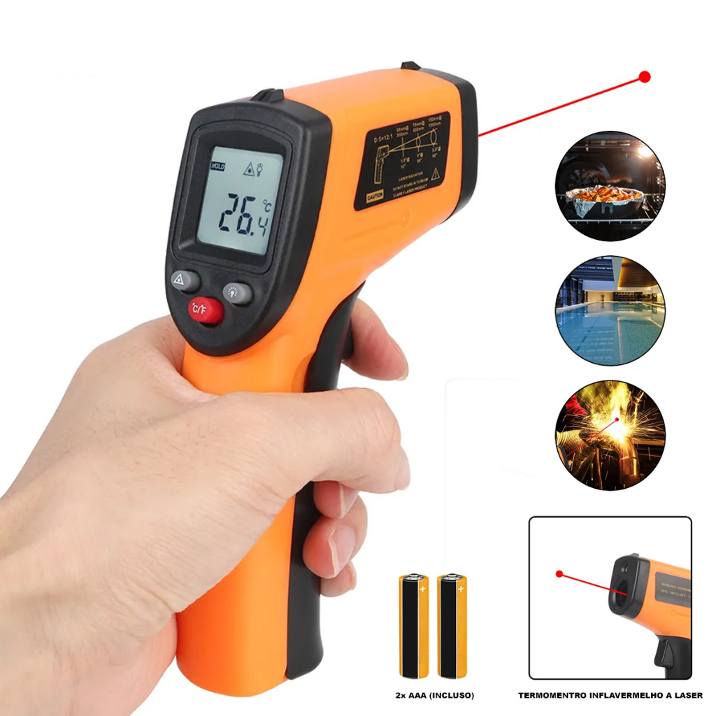 Termômetro Industrial Digital Infravermelho Cozinha Laser Medição Temperatura Industrial -55.- 400.c