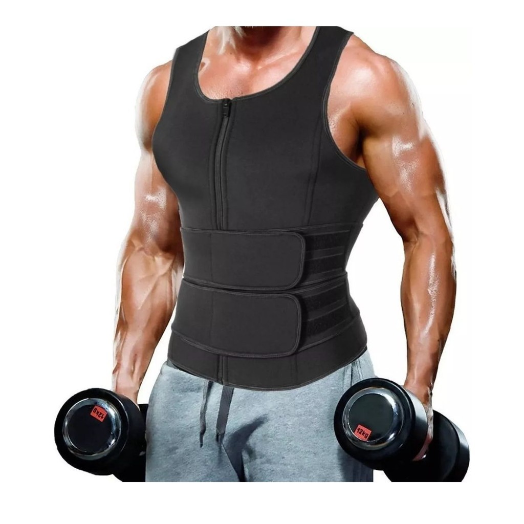 Colete Regata Sauna 2 Faixas Masculina Academia Preta