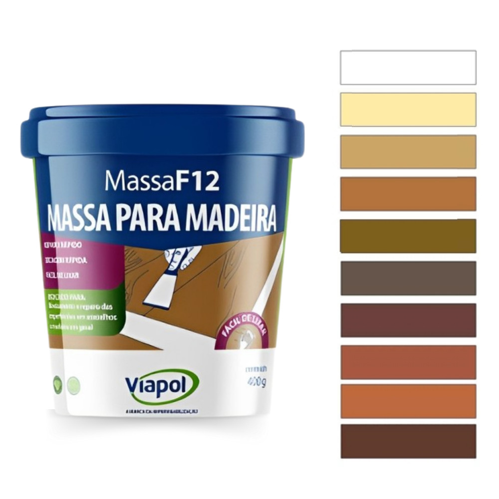 Massa Para Madeira F12 Calafetar Correção 400g Viapol Variadas Cores Mdf Verniz Fácil Aplicação Resi