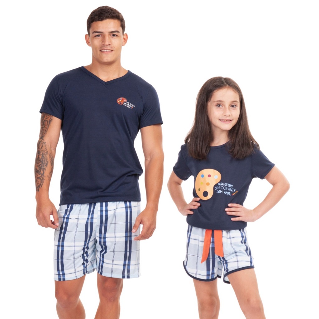 Combinado Pijama Pai E Filha Curto Verão Adulto Infantil Promoção