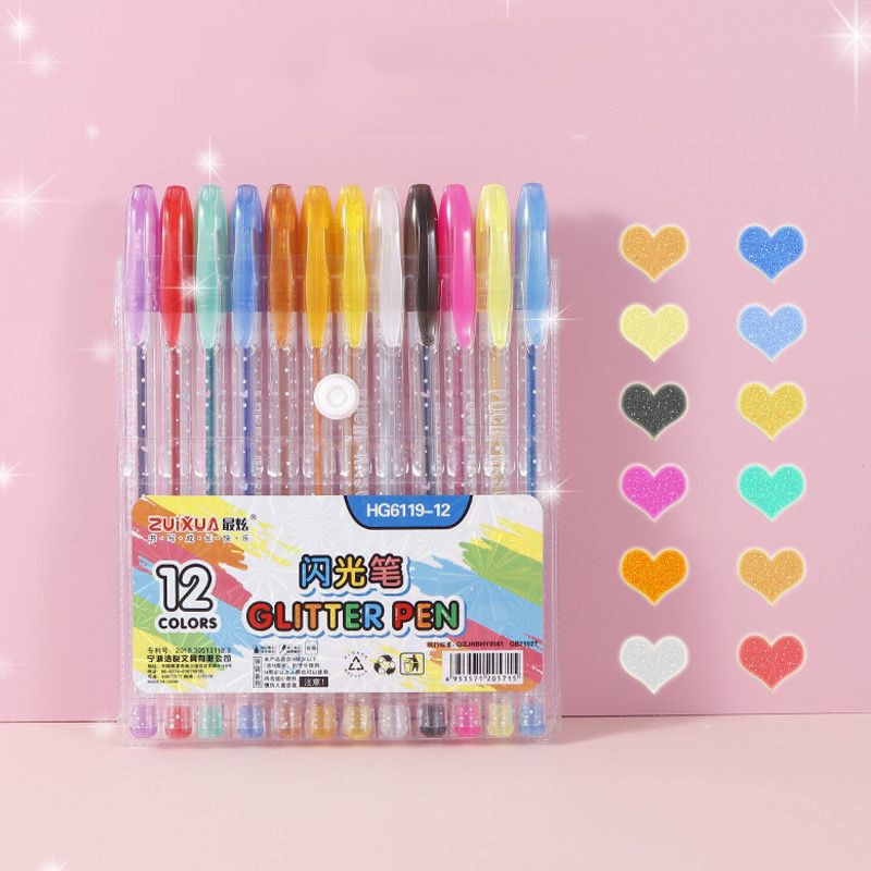 Novidade Kit com 12/24/36/48 Cores Caneta Gel ColorGel Tinta Glitter Pastel Neon Metal Escolar Ponta