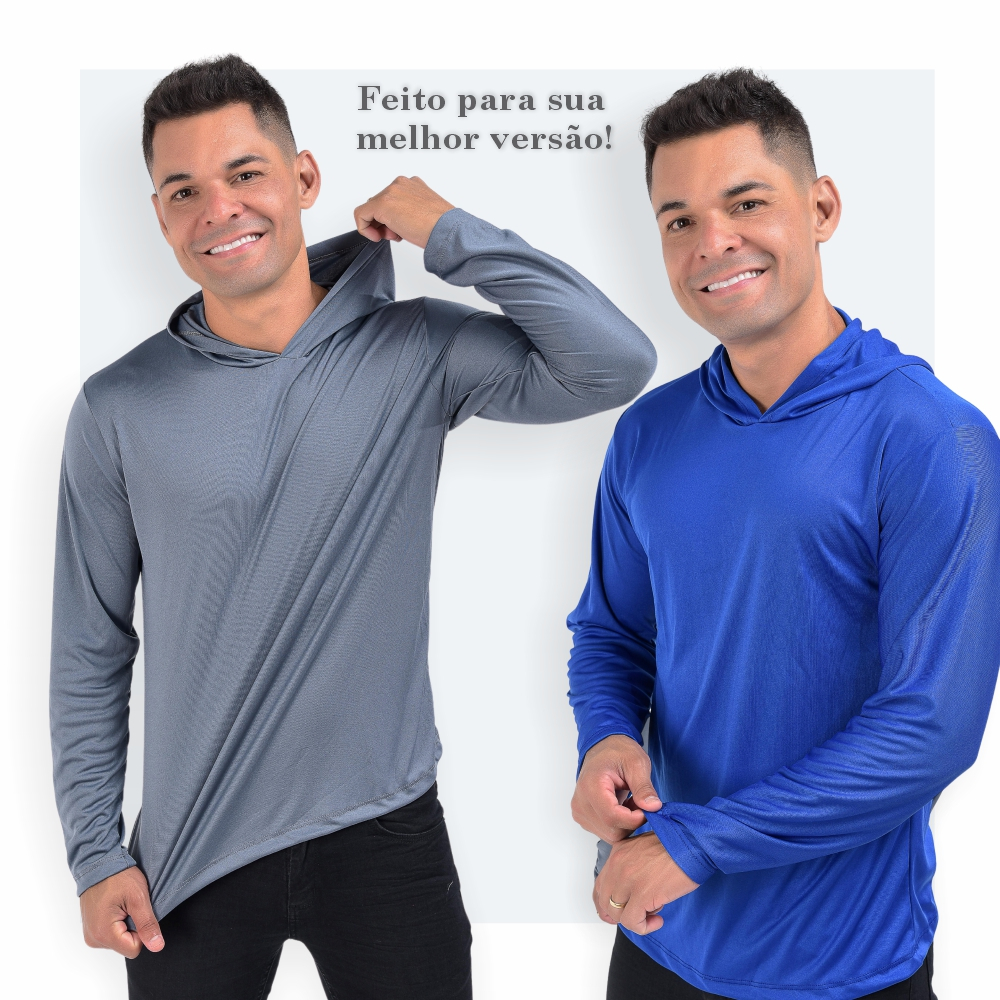 Camisa Camiseta Dry fit Manga Longa Esportiva Térmica com Capuz Masculina ProteçãoTouca Academia