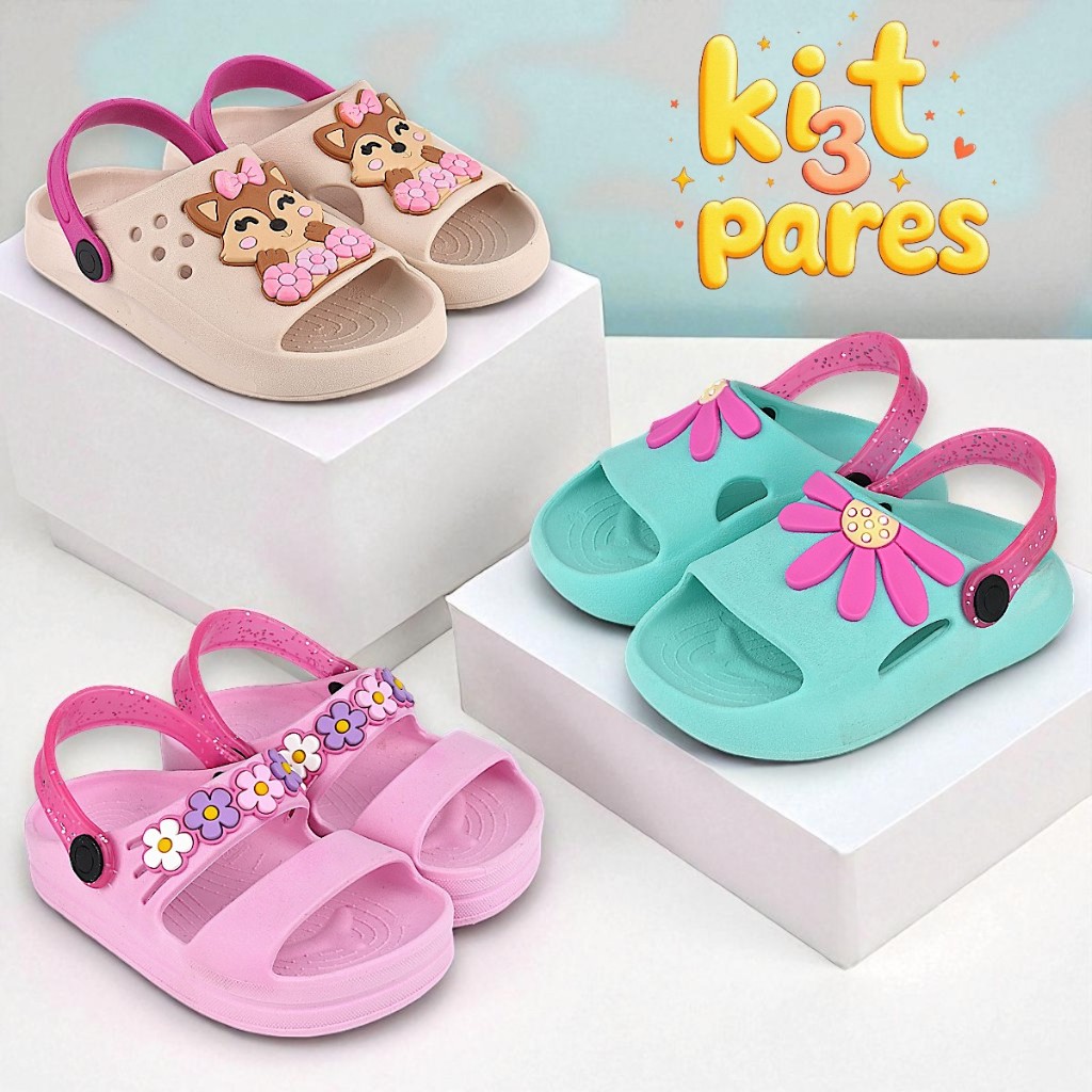 Kit 3 Pares Papete Sandália Infantil Menina Confortável Anatômica