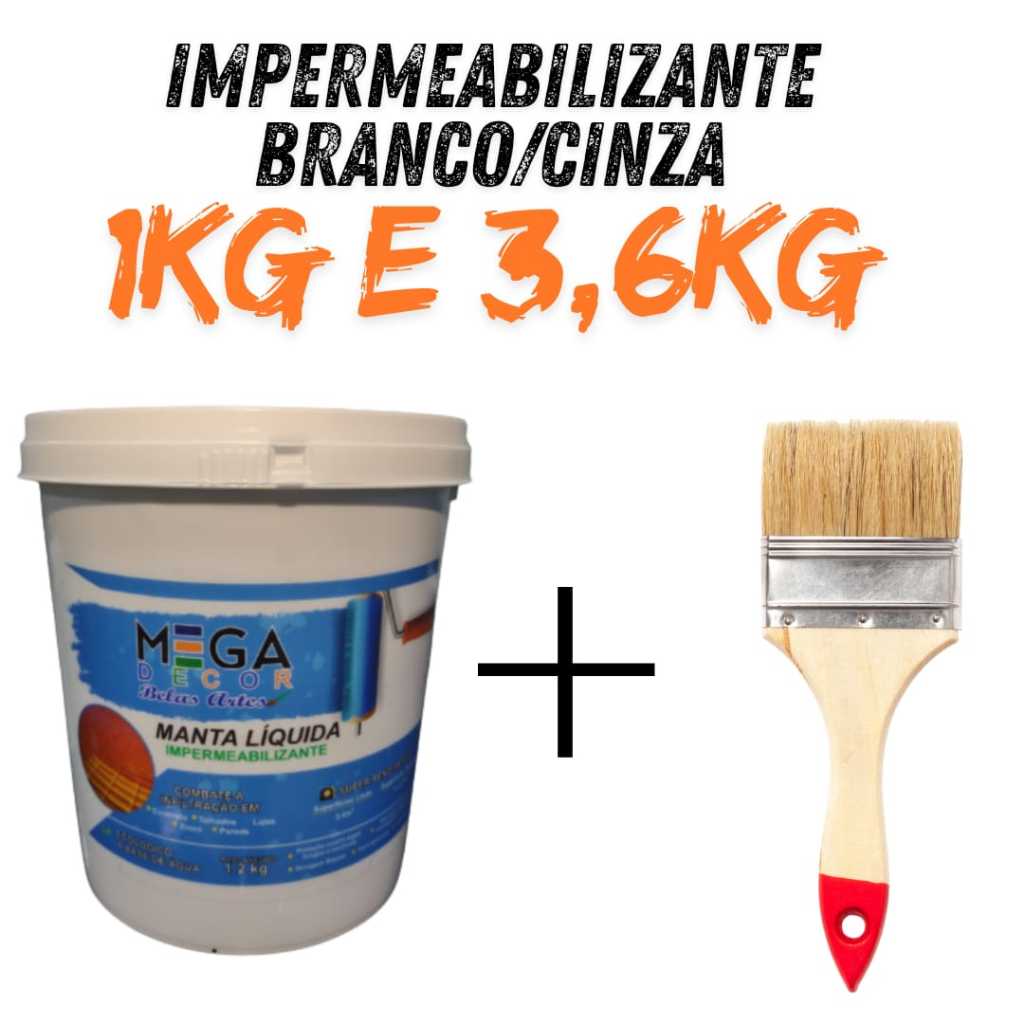 Manta Líquida 3,6kg Emborrachada Impermeabilizante MEGADECOR Várias Cores 1Kg e 3,6kg