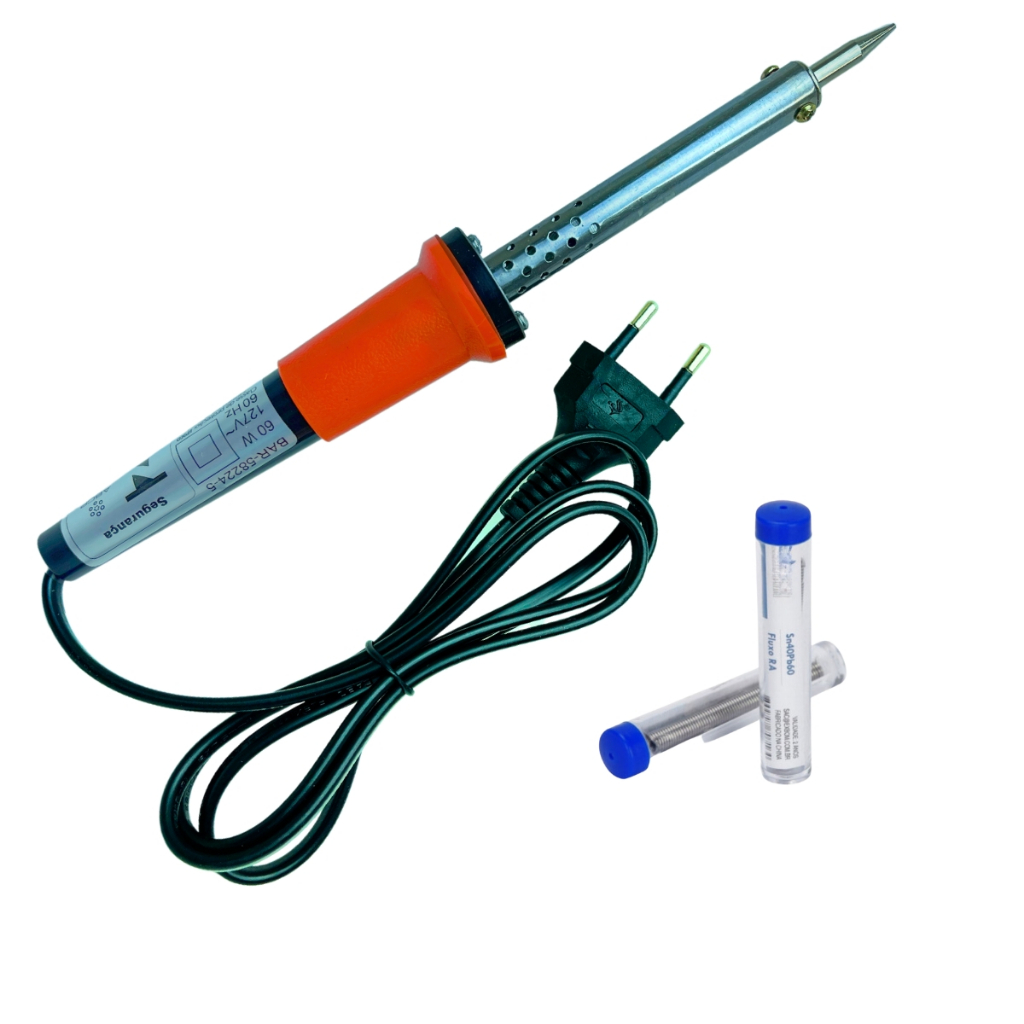 Ferro de Solda 60 Wats 110V ou 220V + Tubo Tubinho Estanho Para Soldar