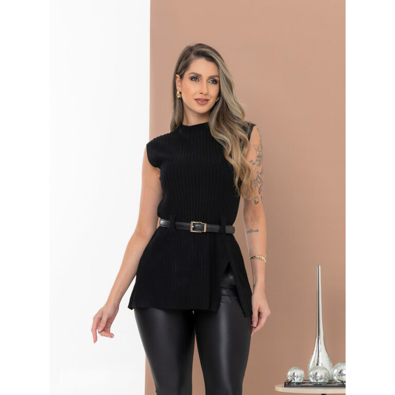 Blusa Regata Tricot Feminina com Fenda Lateral Ele