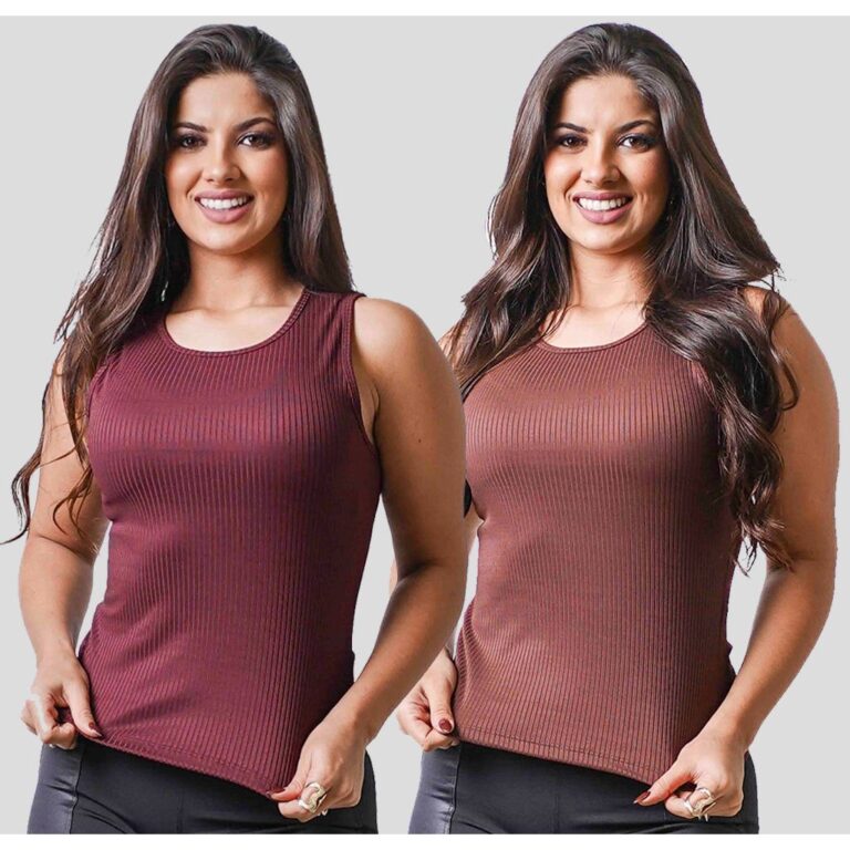 Kit 2 Regatas Caneladas Feminina Básica Poliéste