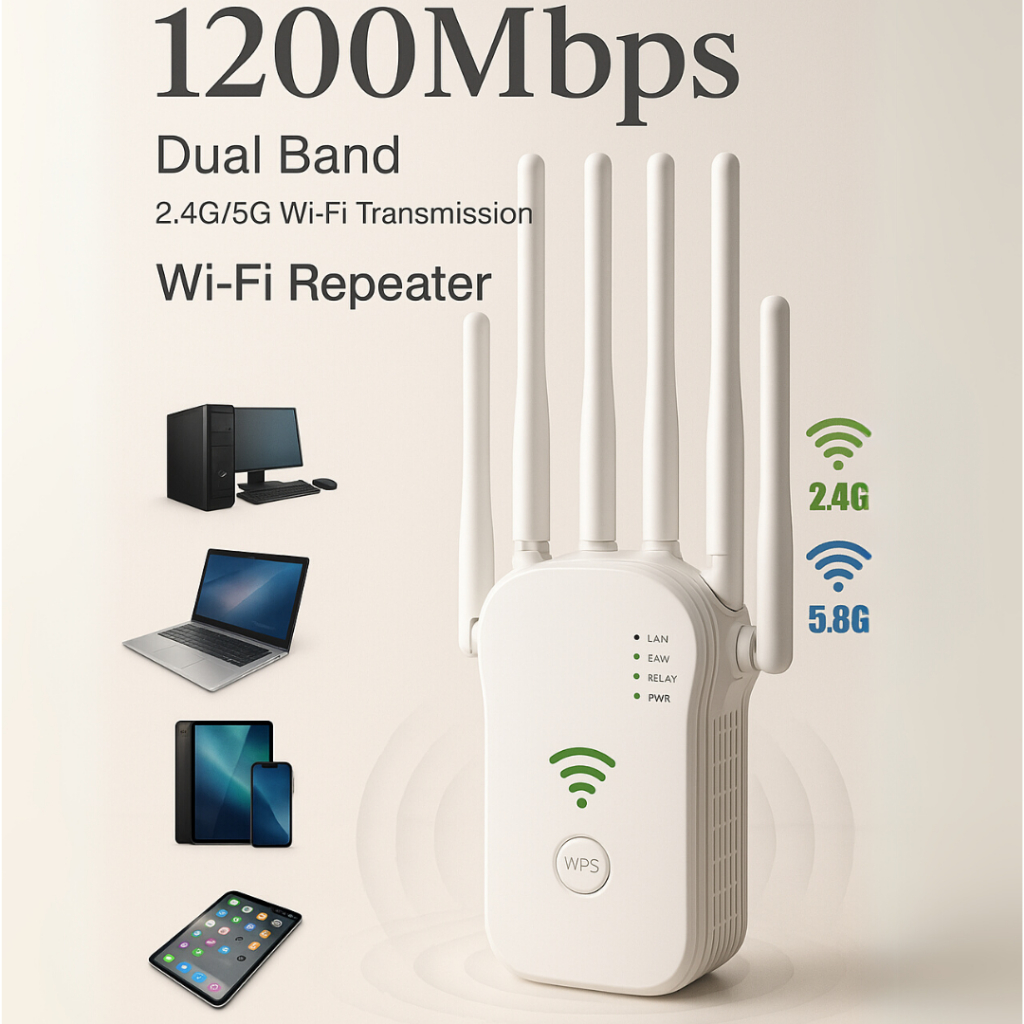 Repetidor Wi-Fi 1200mbps com 6 Antenas | Roteador e Amplificador de Sinal  Alta Potência e Alcance E