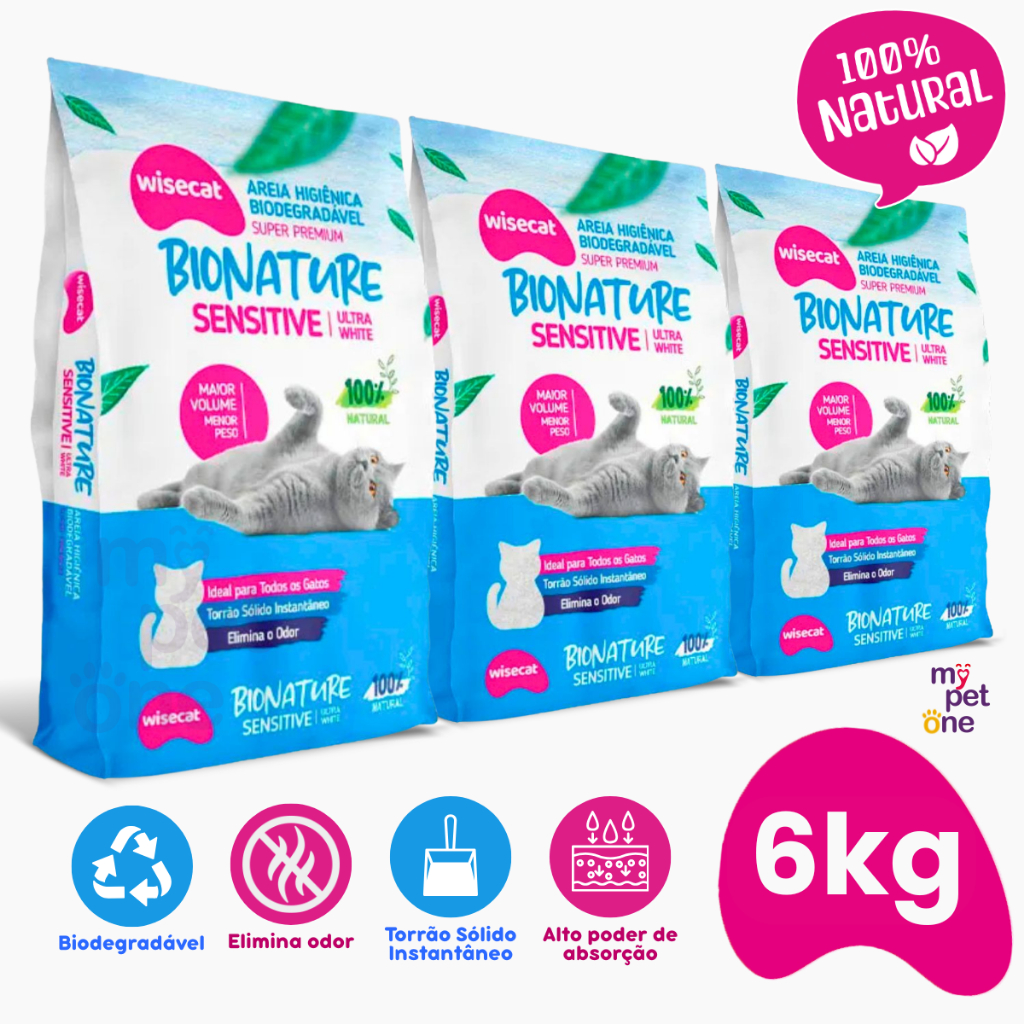 Areia Biodegradável Para Gatos Bionature Sensitive Fina Azul – 2Kg