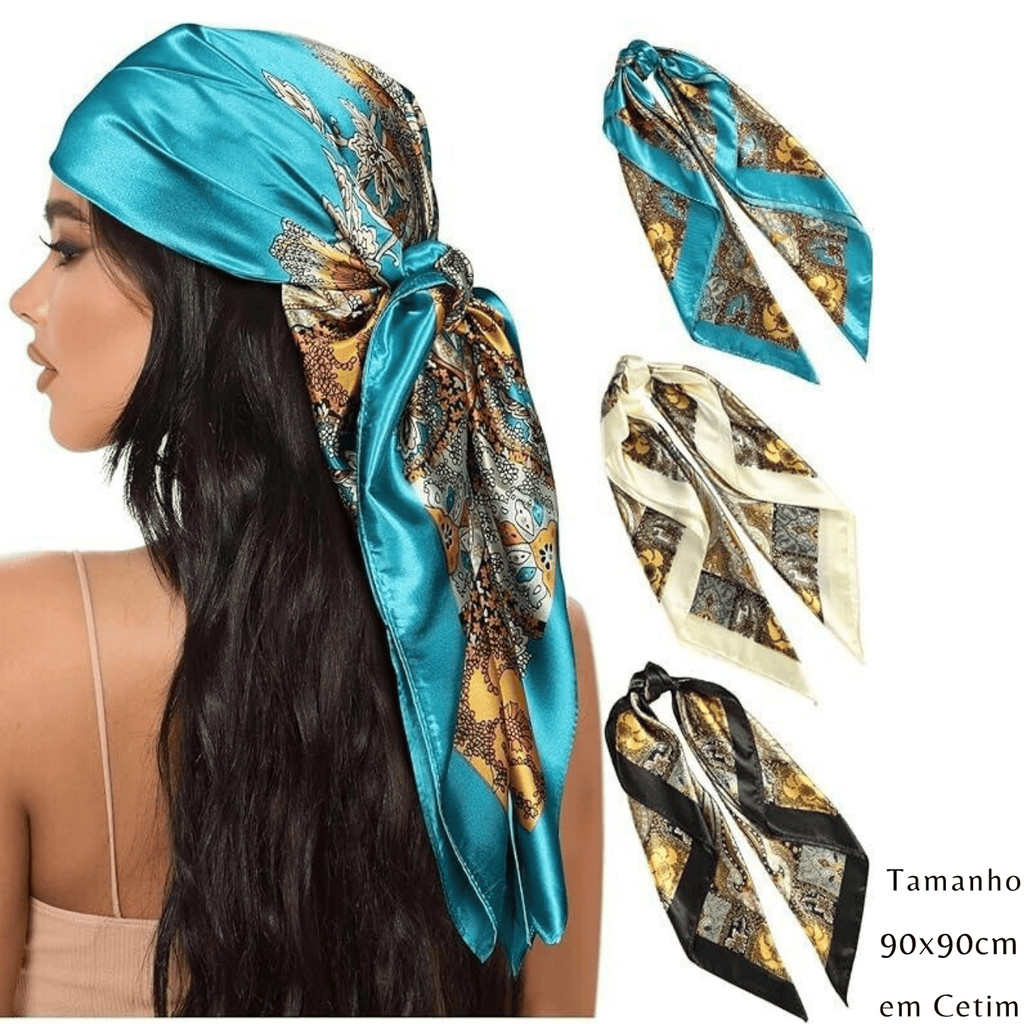 Lenço De Cetim Moda De Luxo Feminino Cabeça Cabelo e Pescoço Quadrado 90×90 Liso e Estampado Barato