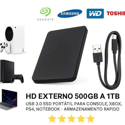 HD Externo Portátil NOVO 1TB ou 500GB USB 3.0 Sup