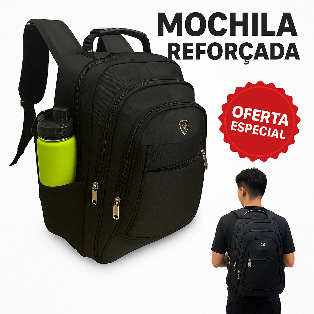 Mochila Impermeável Alta Resistência – Alça de Aço, Compartimento p/ Notebook 15,6 Volta as Aulas