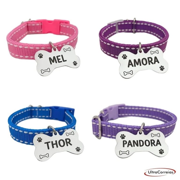 Placa De Identificação Pet Gravada C/ Coleira Pe