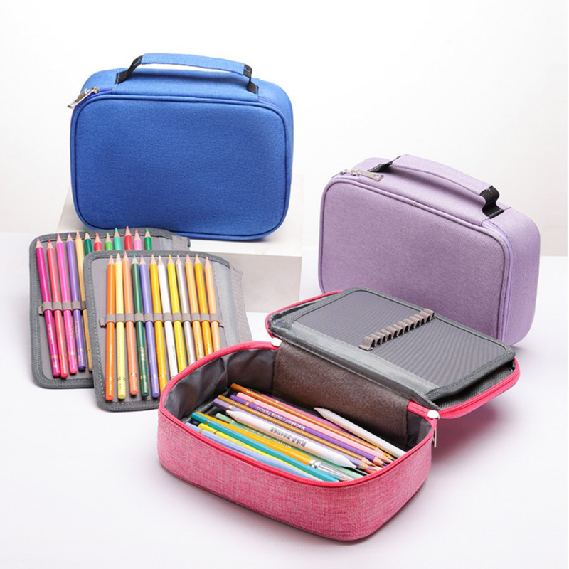 Estojo 72 Pens Escolar Box Nylon Com Alça Feminino/Masculino Organizador Com Divisórias Zíper Infant