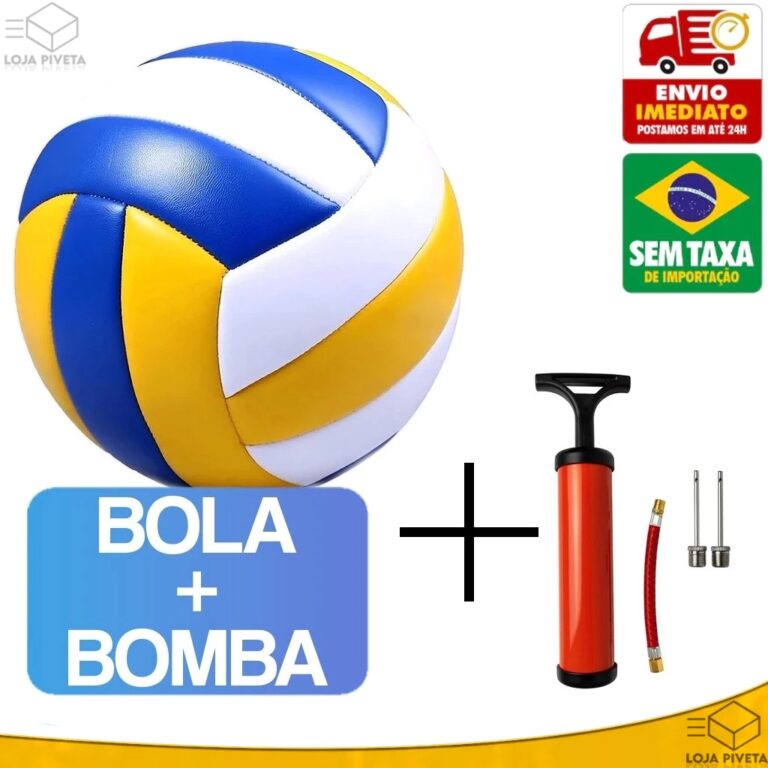 Bola de Volei 22cm Ou Bomba de Encher Ar Quadra Pr