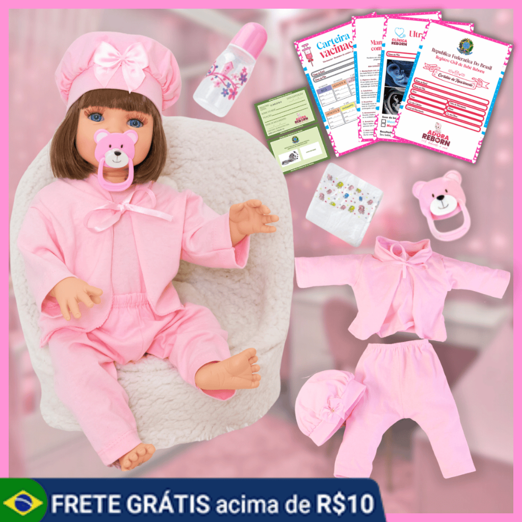 Boneca Bebê Reborn Silicone Bebe Barata Realista 100% Vinil siliconado + itens