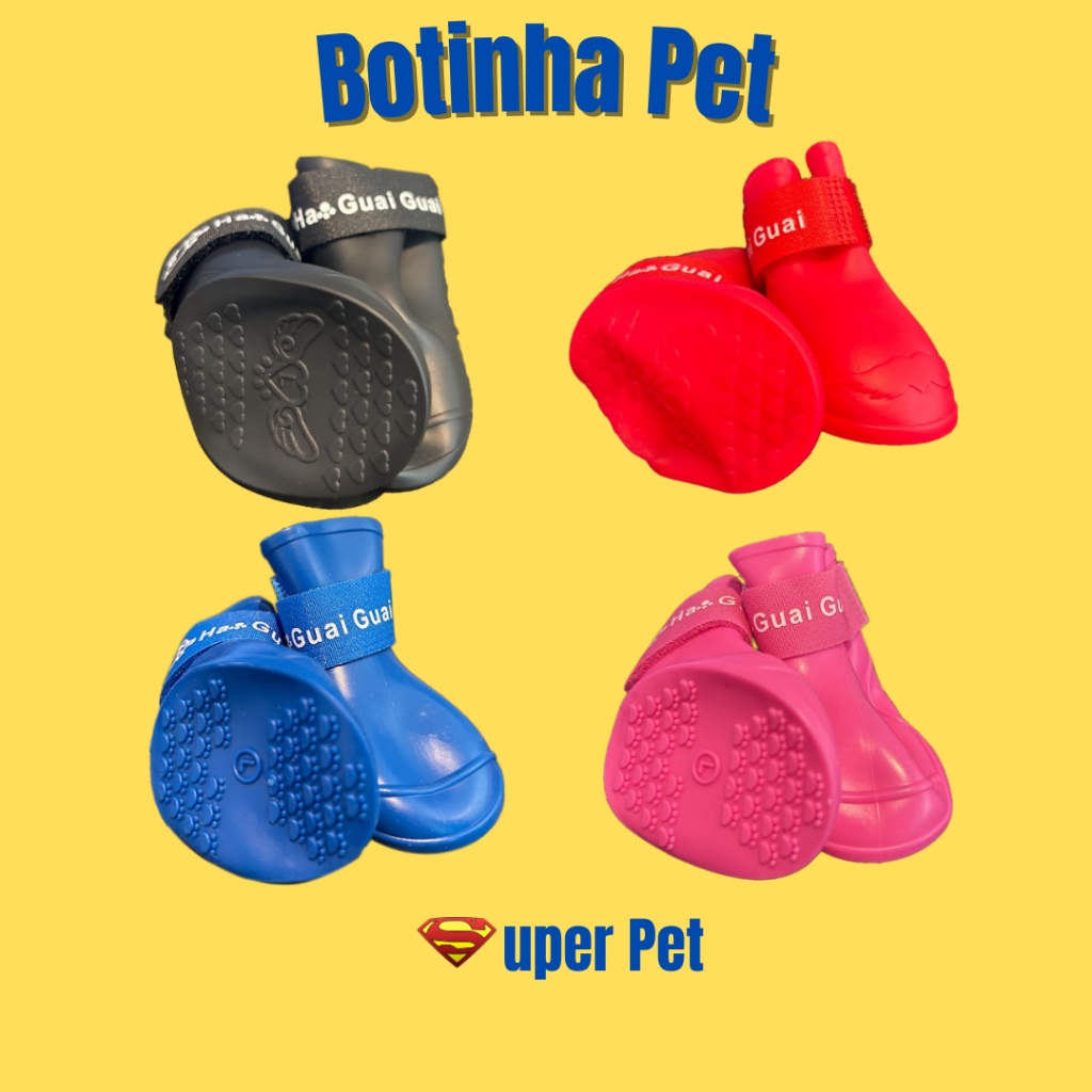 Kit 4 Bota de Borracha Protetora de Patas Patinha Botinha de Silicone Sapato À Prova Dagua Sapatinho