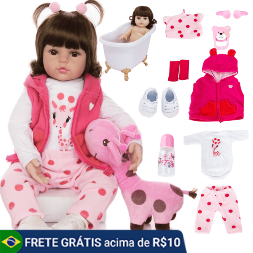 Boneca Reborn Bebê Girafinha Luxo Original Realista de Silicone Menina Pode Dar Banho Envio Imediato