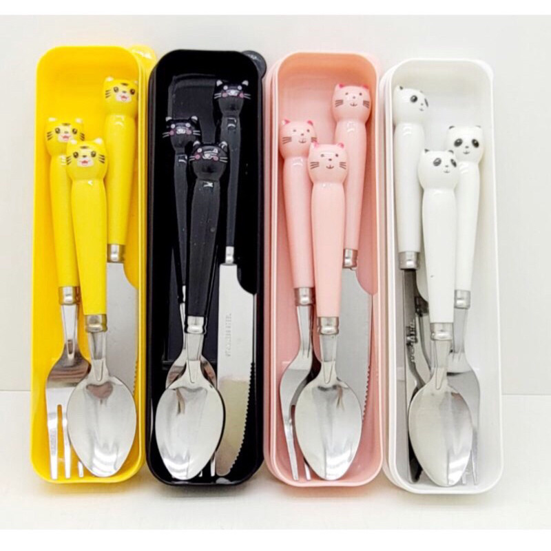 Talher Adulto kit 4pçs Bichos sortidos p/Viagem Portátil Durável Com Estojo  kit jogo de Colher Garf