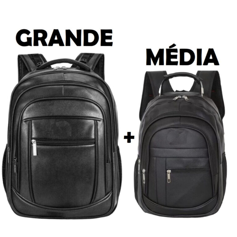 Kit 02 Mochilas Bolsa de Couro Média e Grande Uni