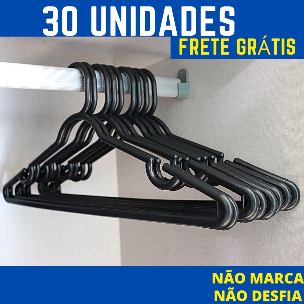 Kit 30 a 10 Cabide Redondo Reforçado Preto Kit Cabides Para Roupas Envio Imediato