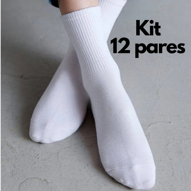 Kit 12 Pares Meia Cano Longo Masculino e Feminino