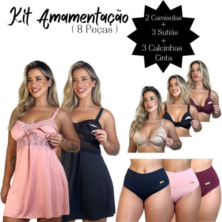 Kit 2 Camisolas Amamentação + 3 Sutiãs amamenta